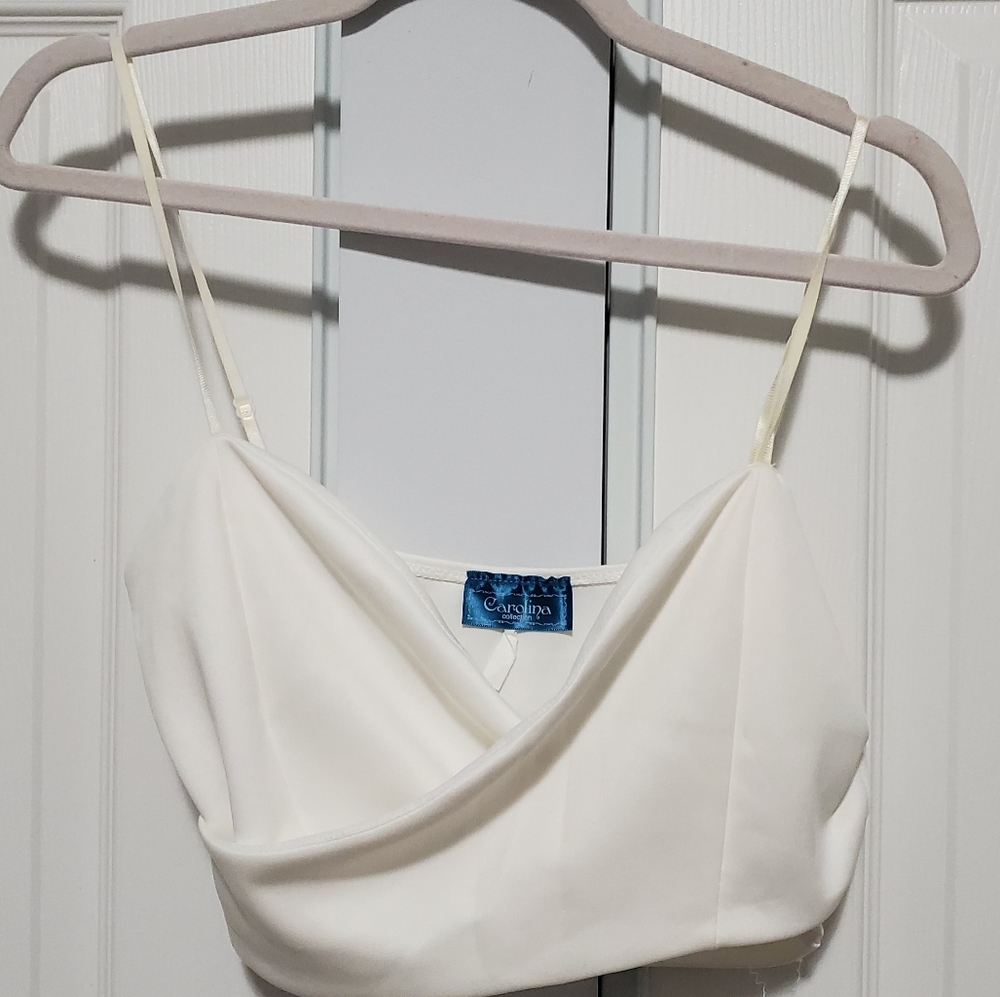 White spaghetti strap crop top